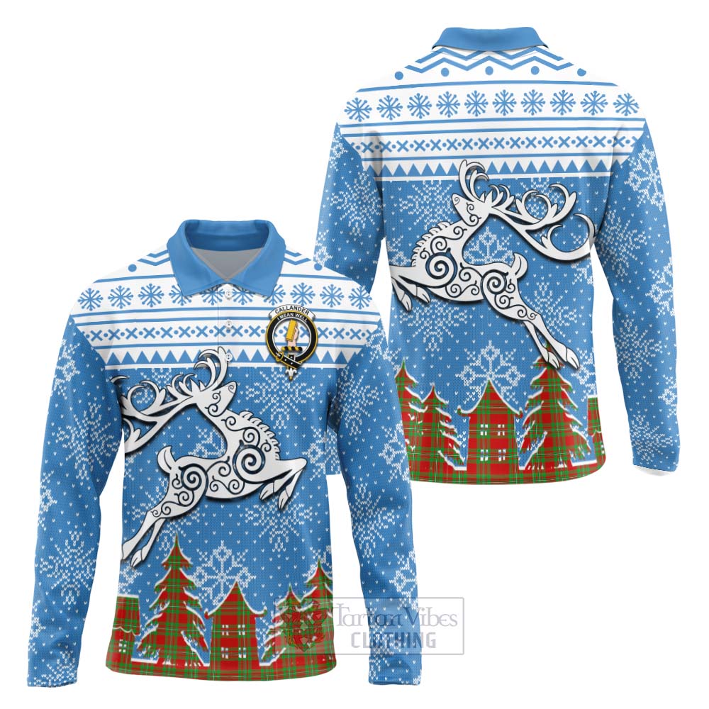 Tartan Vibes Clothing Callander Clan Christmas Long Sleeve Polo Shirt Celtic Reindeer Style