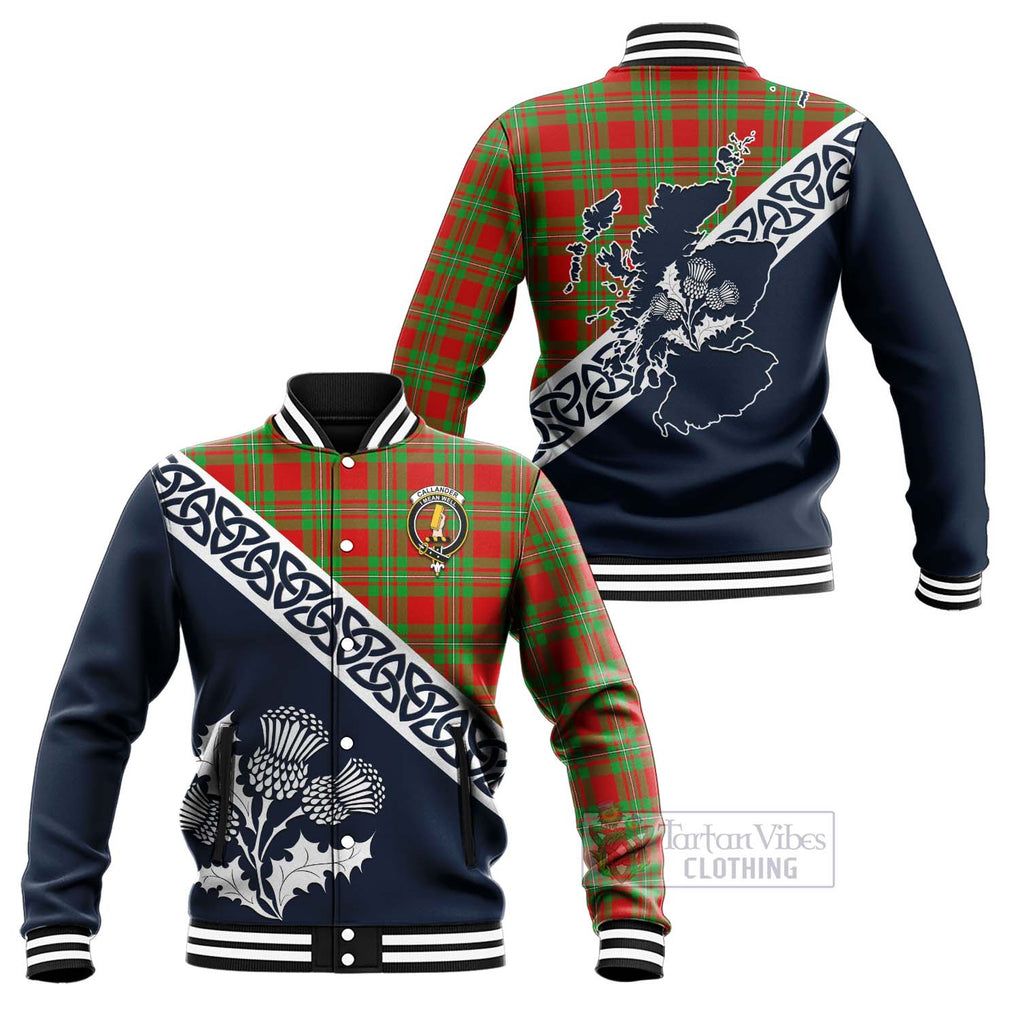 Tartan Vibes Clothing Callander Tartan Baseball Jacket Featuring Thistle and Scotland Map