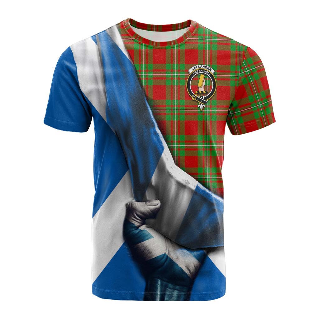 Tartan Vibes Clothing Callander Tartan Cotton T-shirt with Family Crest Scotland Patriotic Style