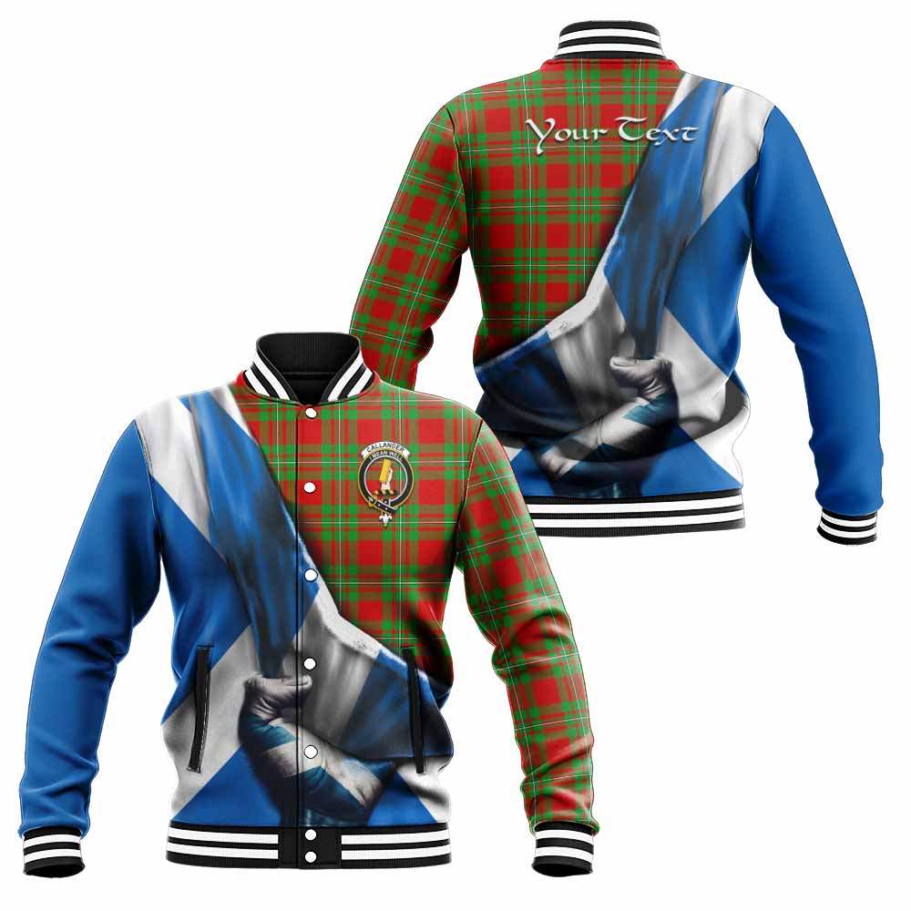 Tartan Vibes Clothing Callander Tartan Baseball Jacket with Family Crest Scotland Patriotic Style