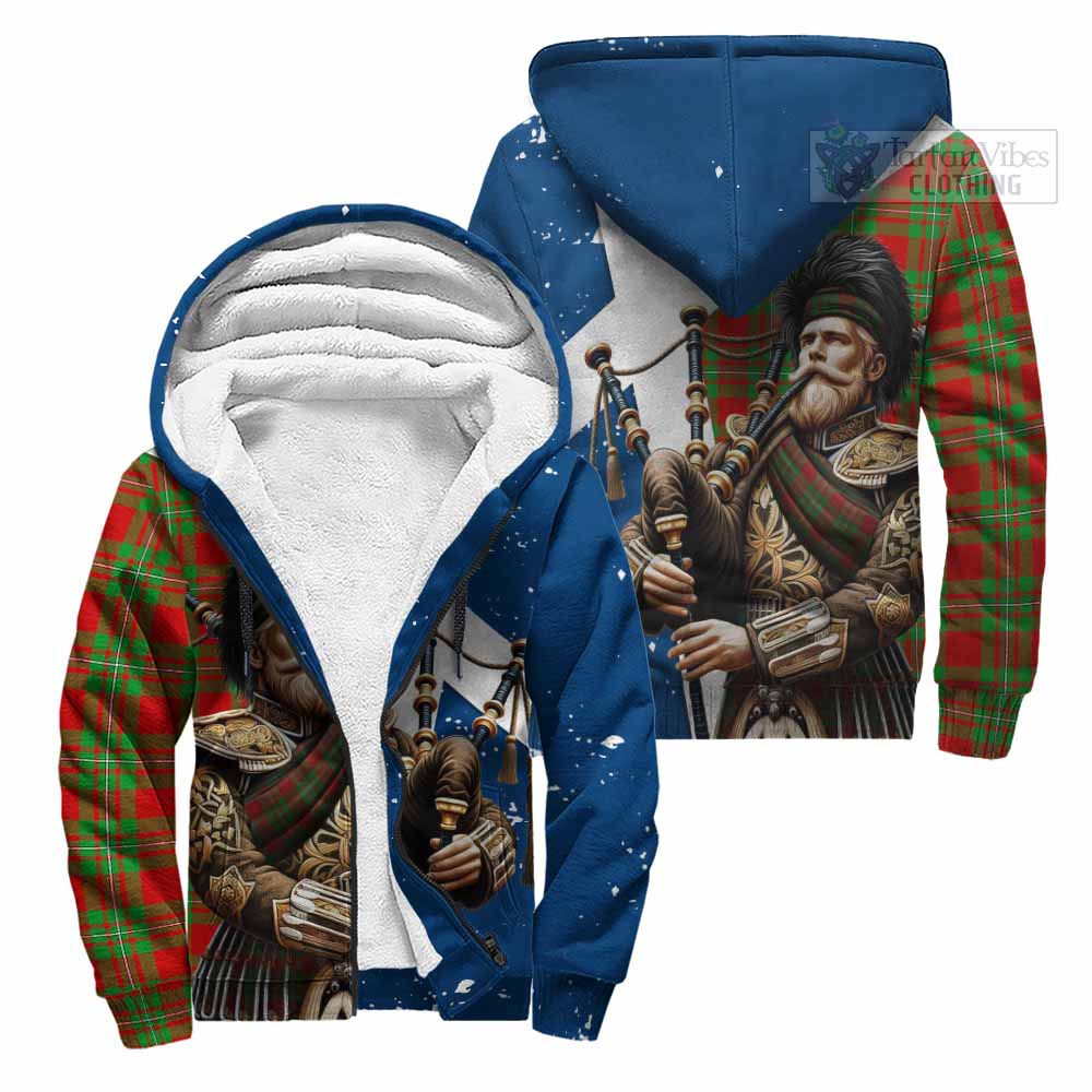 Tartan Vibes Clothing Callander Tartan Sherpa Hoodie with Family Crest Scottish Bagpiper Vibes