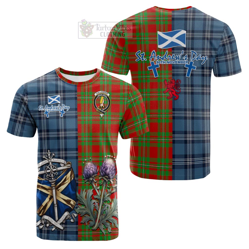 Tartan Vibes Clothing Callander Tartan Cotton T-shirt Happy St. Andrew's Day Half Tartan Style