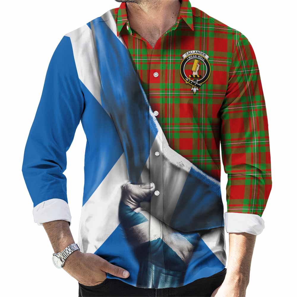 Tartan Vibes Clothing Callander Tartan Long Sleeve Button Shirt with Family Crest Scotland Patriotic Style