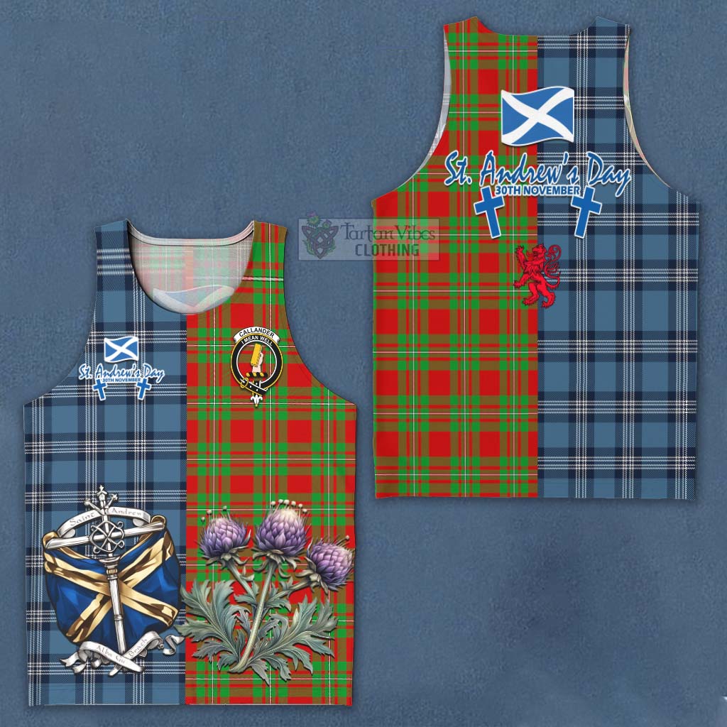 Tartan Vibes Clothing Callander Tartan Men's Tank Top Happy St. Andrew's Day Half Tartan Style