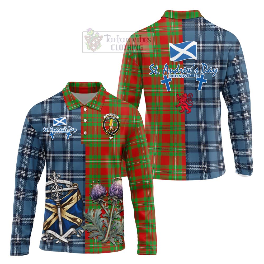 Tartan Vibes Clothing Callander Tartan Long Sleeve Polo Shirt Happy St. Andrew's Day Half Tartan Style