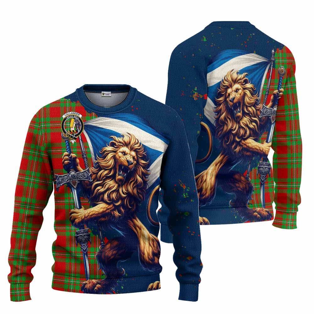 Tartan Vibes Clothing Callander Tartan Family Crest Knitted Sweater with Scottish Majestic Lion