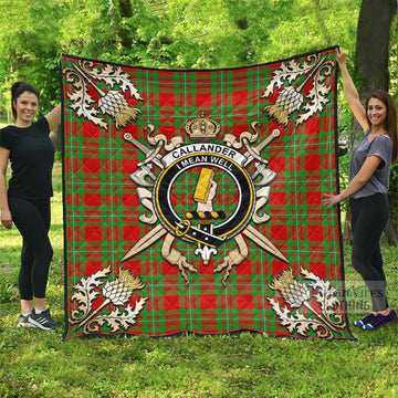 Callander Tartan Quilt with Family Crest and Scottish Golden Courage Shield