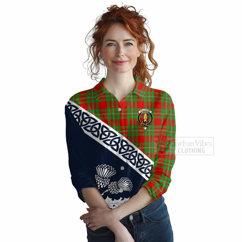 Tartan Vibes Clothing Callander Tartan Women's Casual Shirt Featuring Thistle and Scotland Map