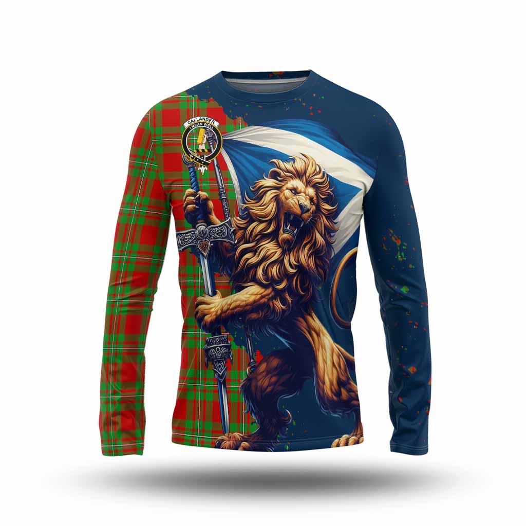 Tartan Vibes Clothing Callander Tartan Family Crest Long Sleeve T-Shirt with Scottish Majestic Lion