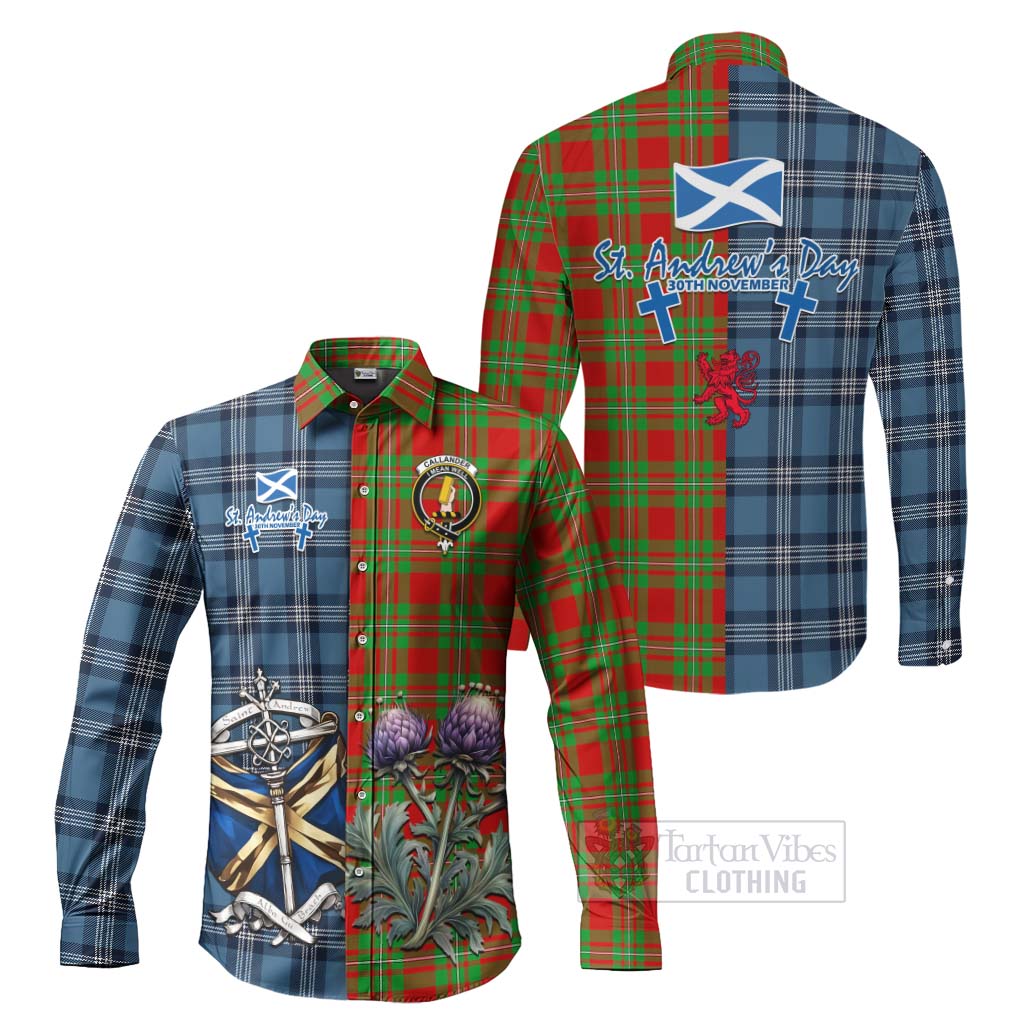 Tartan Vibes Clothing Callander Tartan Long Sleeve Button Shirt Happy St. Andrew's Day Half Tartan Style