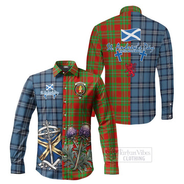 Callander Tartan Long Sleeve Button Shirt Happy St. Andrew's Day Half Tartan Style