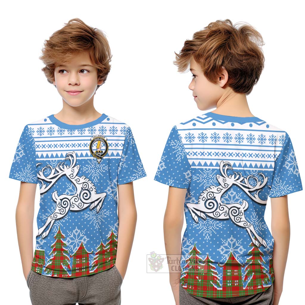 Tartan Vibes Clothing Callander Clan Christmas Kid T-Shirt Celtic Reindeer Style