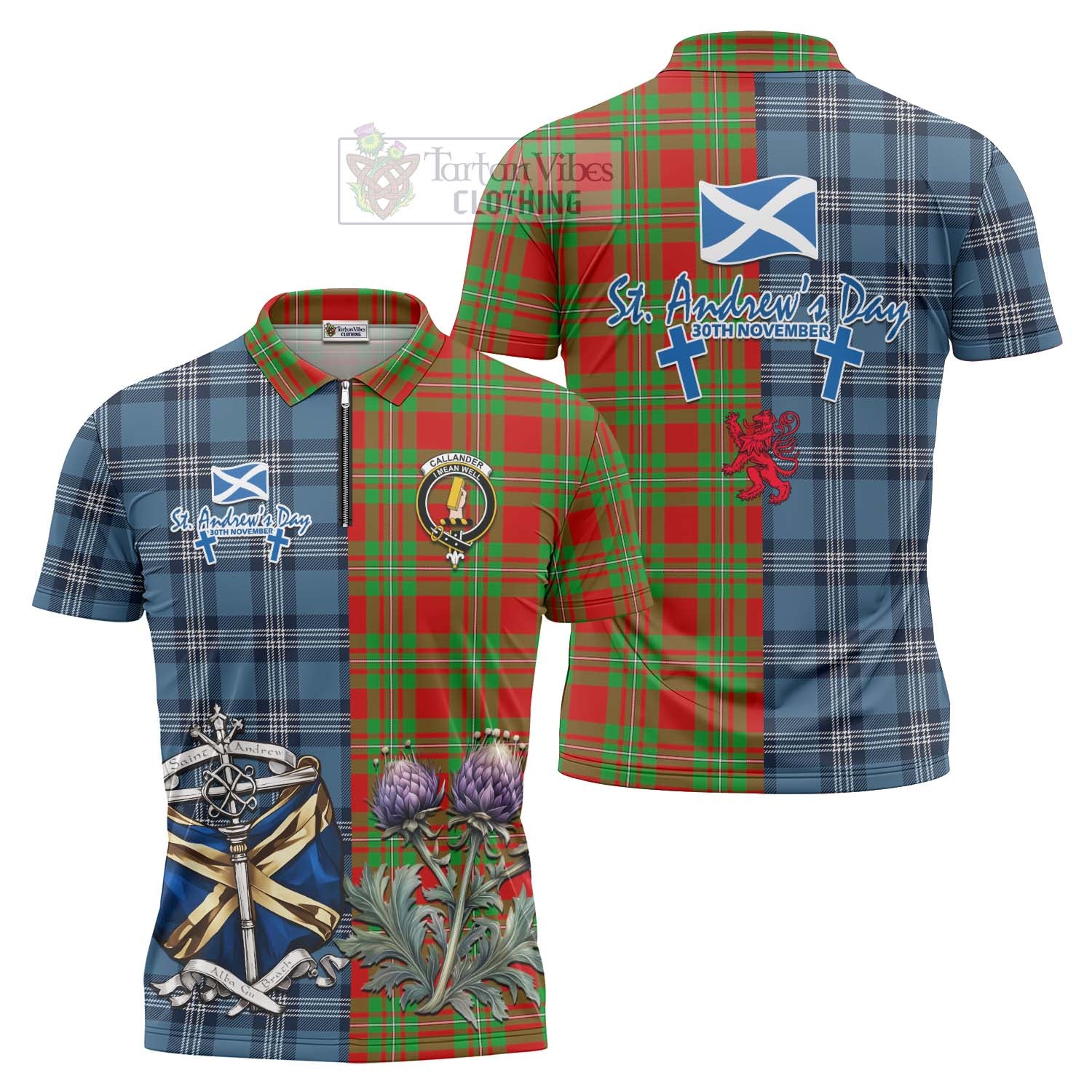 Tartan Vibes Clothing Callander Tartan Zipper Polo Shirt Happy St. Andrew's Day Half Tartan Style