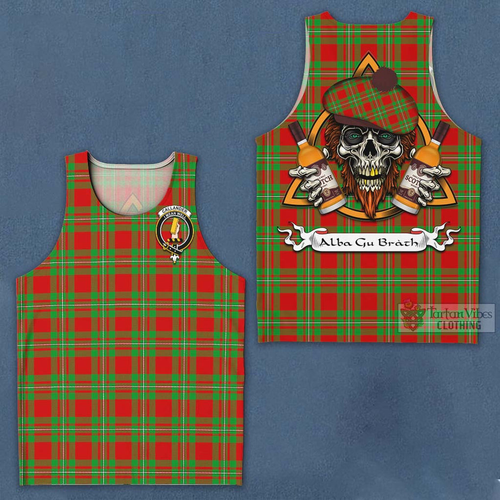 Tartan Vibes Clothing Callander Tartan Men's Tank Top with Family Crest and Bearded Skull Holding Bottles of Whiskey