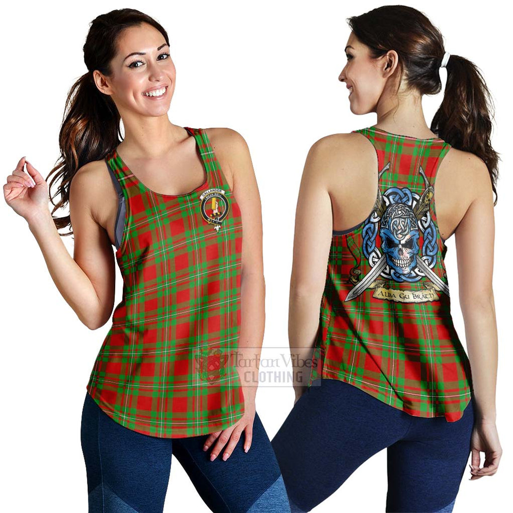 Tartan Vibes Clothing Callander Tartan Women's Racerback Tanks with Family Crest Celtic Skull Style