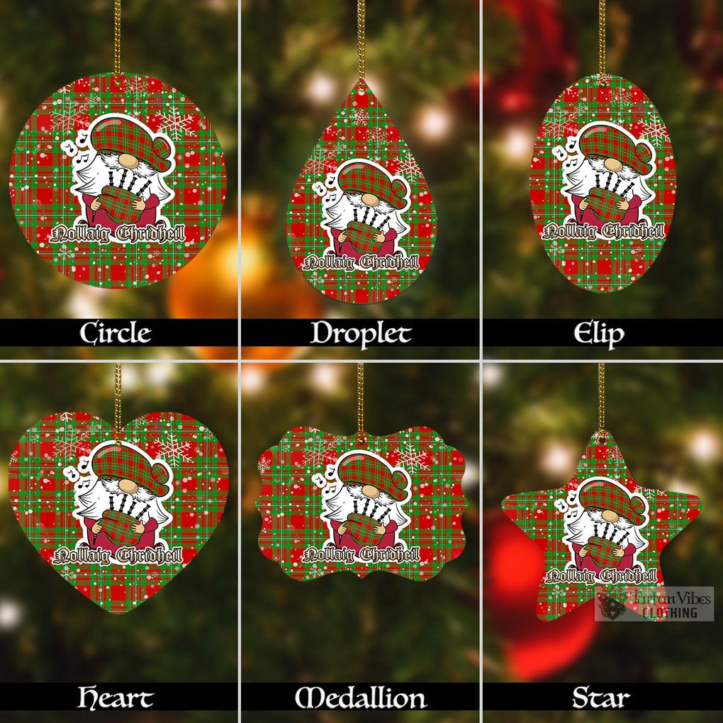 Tartan Vibes Clothing Callander Tartan Christmas Aluminium Ornament with Gnome Playing Bagpipes