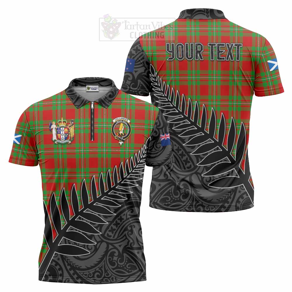 Tartan Vibes Clothing Callander Crest Tartan Zipper Polo Shirt with New Zealand Silver Fern Half Style