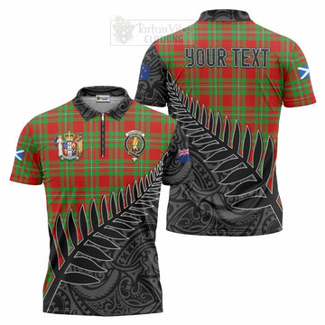 Callander Crest Tartan Zipper Polo Shirt with New Zealand Silver Fern Half Style