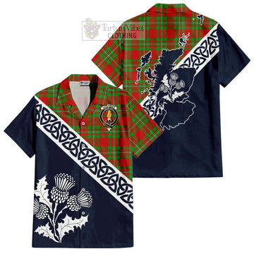 Callander Tartan Short Sleeve Button Shirt Featuring Thistle and Scotland Map