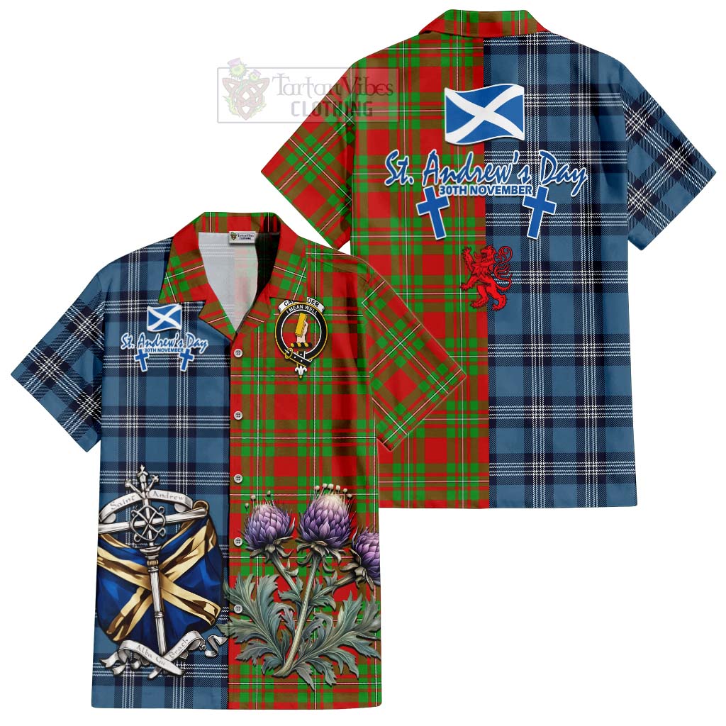 Tartan Vibes Clothing Callander Tartan Short Sleeve Button Shirt Happy St. Andrew's Day Half Tartan Style