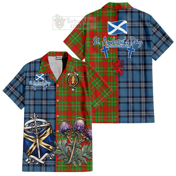 Callander Tartan Short Sleeve Button Shirt Happy St. Andrew's Day Half Tartan Style