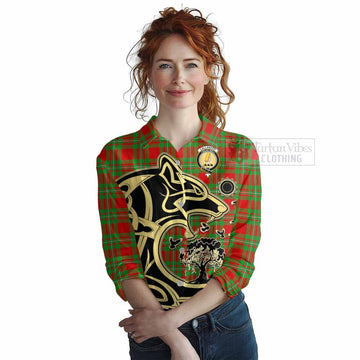 Callander Tartan Women's Casual Shirt with Family Crest Celtic Wolf Style