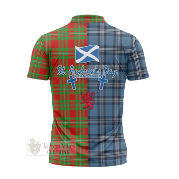 Callander Tartan Zipper Polo Shirt Happy St. Andrew's Day Half Tartan Style