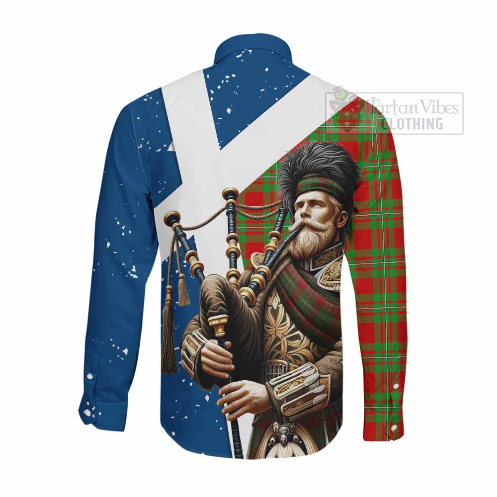 Tartan Vibes Clothing Callander Tartan Long Sleeve Button Shirt with Family Crest Scottish Bagpiper Vibes