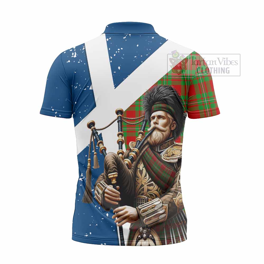 Tartan Vibes Clothing Callander Tartan Zipper Polo Shirt with Family Crest Scottish Bagpiper Vibes