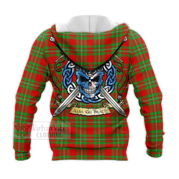 Callander Tartan Knitted Hoodie with Family Crest Celtic Skull Style