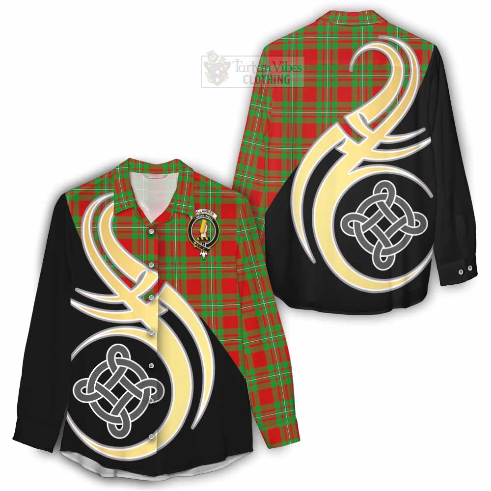 Tartan Vibes Clothing Callander Tartan Women's Casual Shirt with Family Crest and Celtic Symbol Style