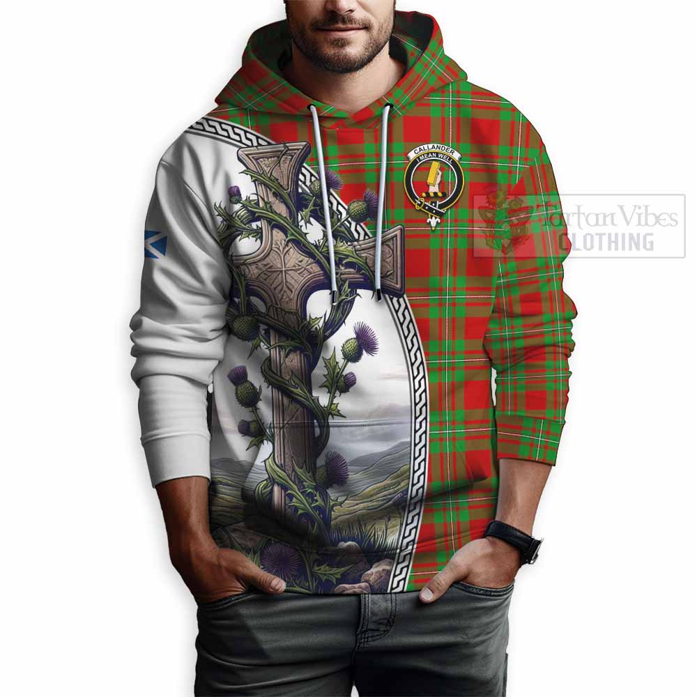 Tartan Vibes Clothing Callander Tartan Hoodie with Family Crest and St. Andrew's Cross Accented by Thistle Vines