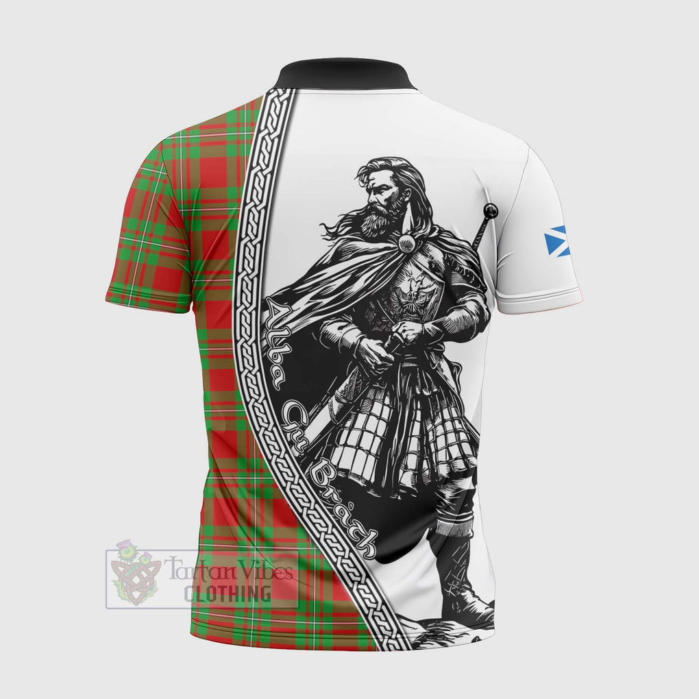 Tartan Vibes Clothing Callander Tartan Clan Crest Zipper Polo Shirt with Highlander Warrior Celtic Style