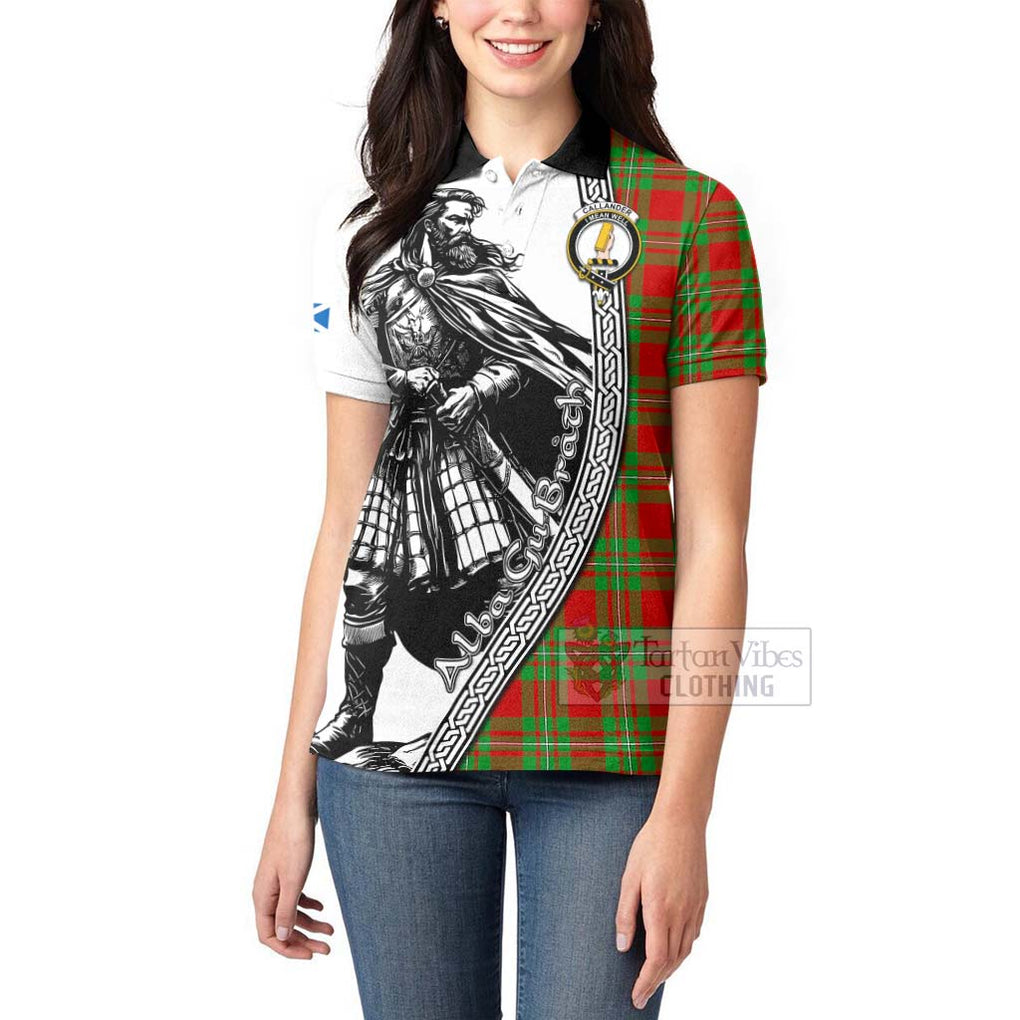 Tartan Vibes Clothing Callander Tartan Clan Crest Women's Polo Shirt with Highlander Warrior Celtic Style