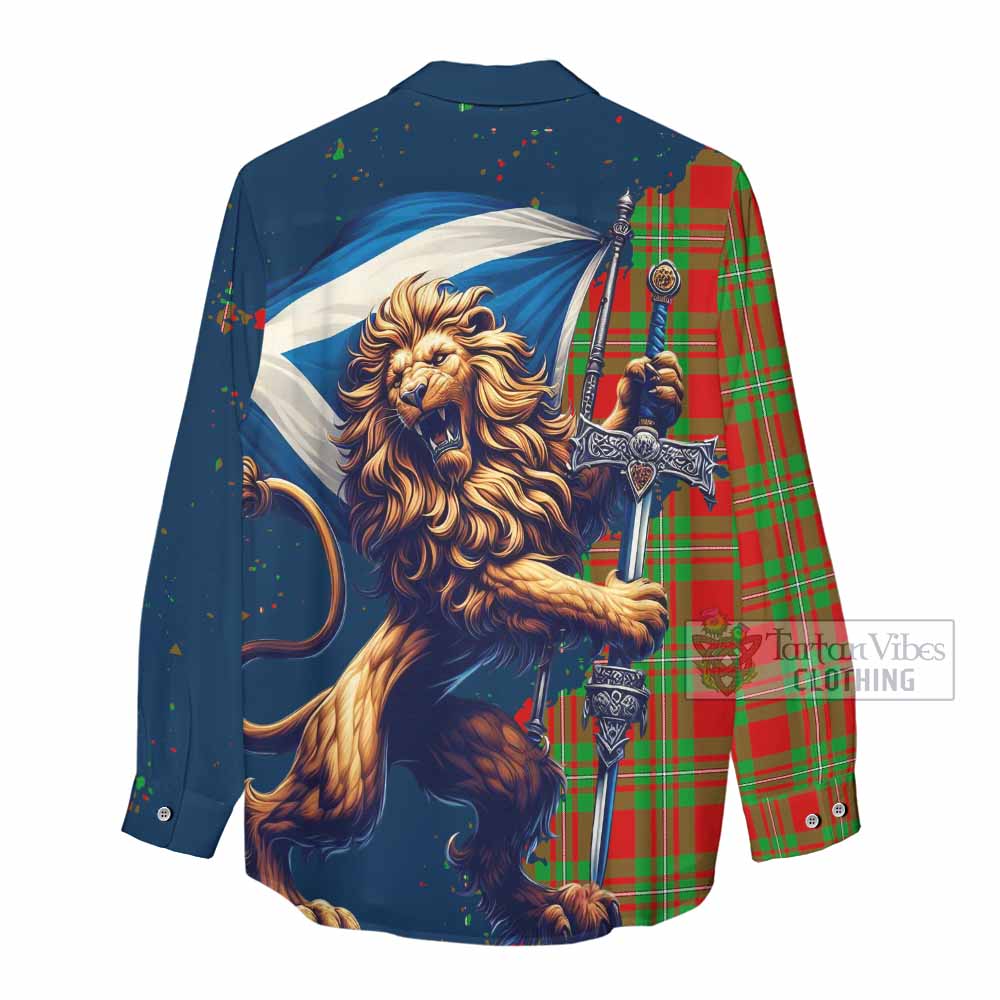 Tartan Vibes Clothing Callander Tartan Family Crest Women's Casual Shirt with Scottish Majestic Lion