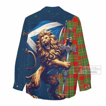 Callander Tartan Family Crest Women's Casual Shirt with Scottish Majestic Lion