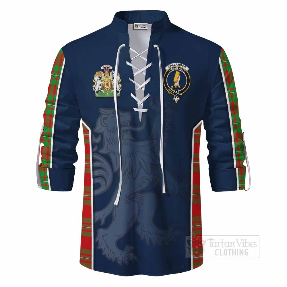 Tartan Vibes Clothing Callander Tartan Ghillie Kilt Shirt with Family Crest and Lion Rampant Vibes Sport Style