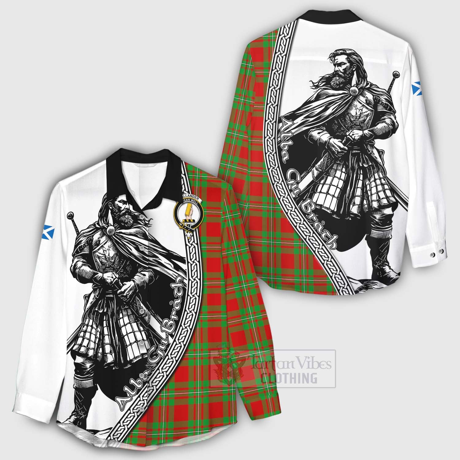 Tartan Vibes Clothing Callander Tartan Clan Crest Women's Casual Shirt with Highlander Warrior Celtic Style