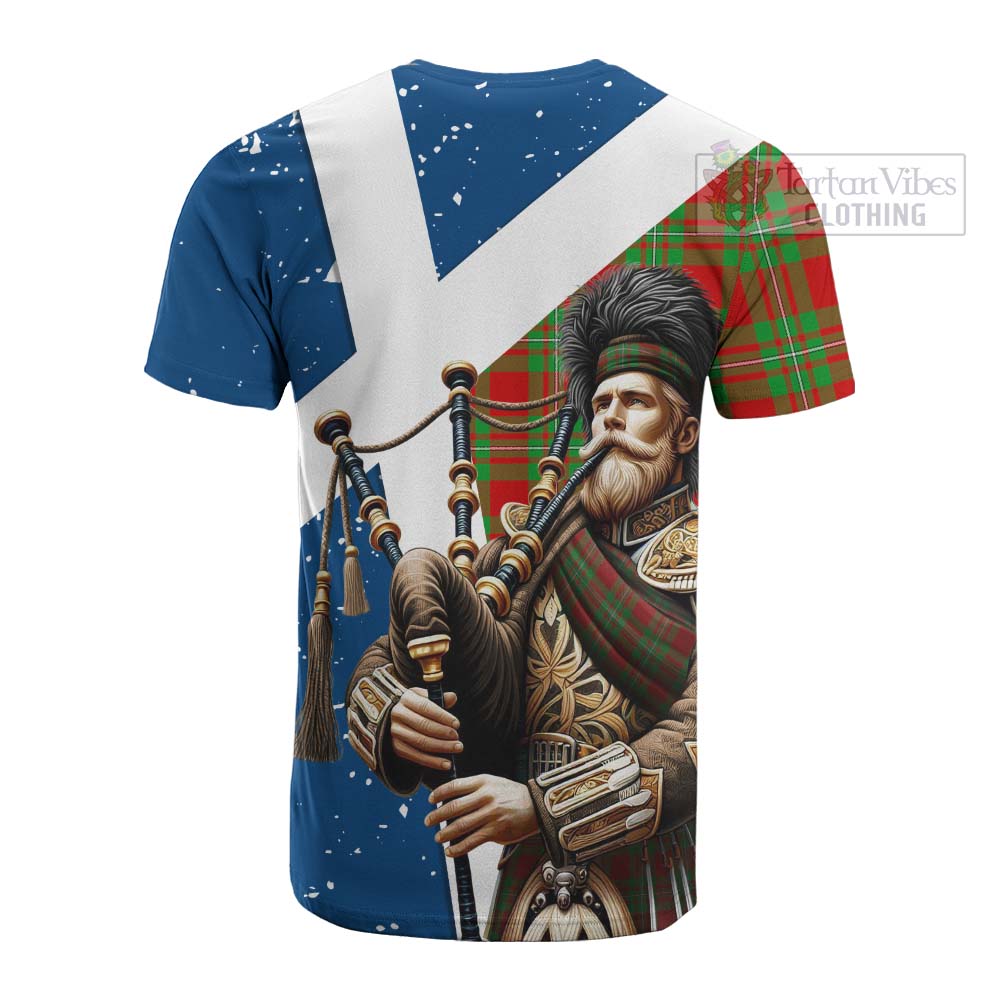 Tartan Vibes Clothing Callander Tartan Cotton T-shirt with Family Crest Scottish Bagpiper Vibes