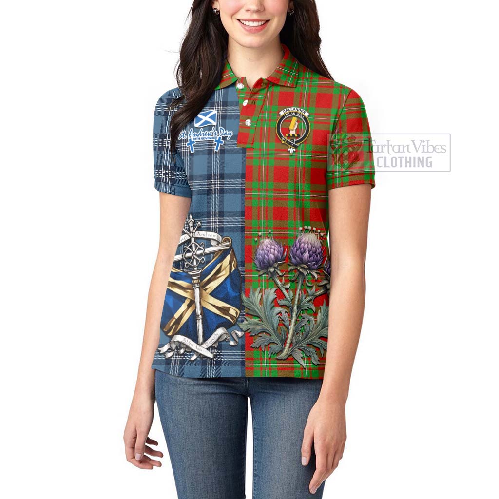 Tartan Vibes Clothing Callander Tartan Women's Polo Shirt Happy St. Andrew's Day Half Tartan Style