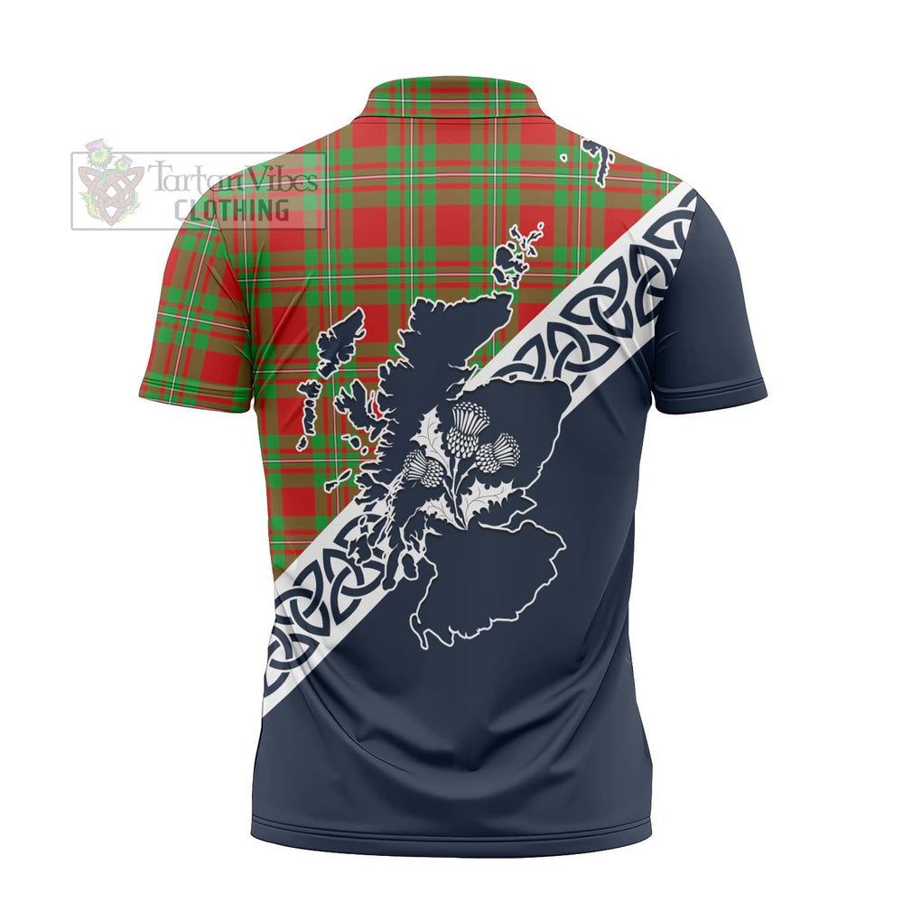 Tartan Vibes Clothing Callander Tartan Zipper Polo Shirt Featuring Thistle and Scotland Map