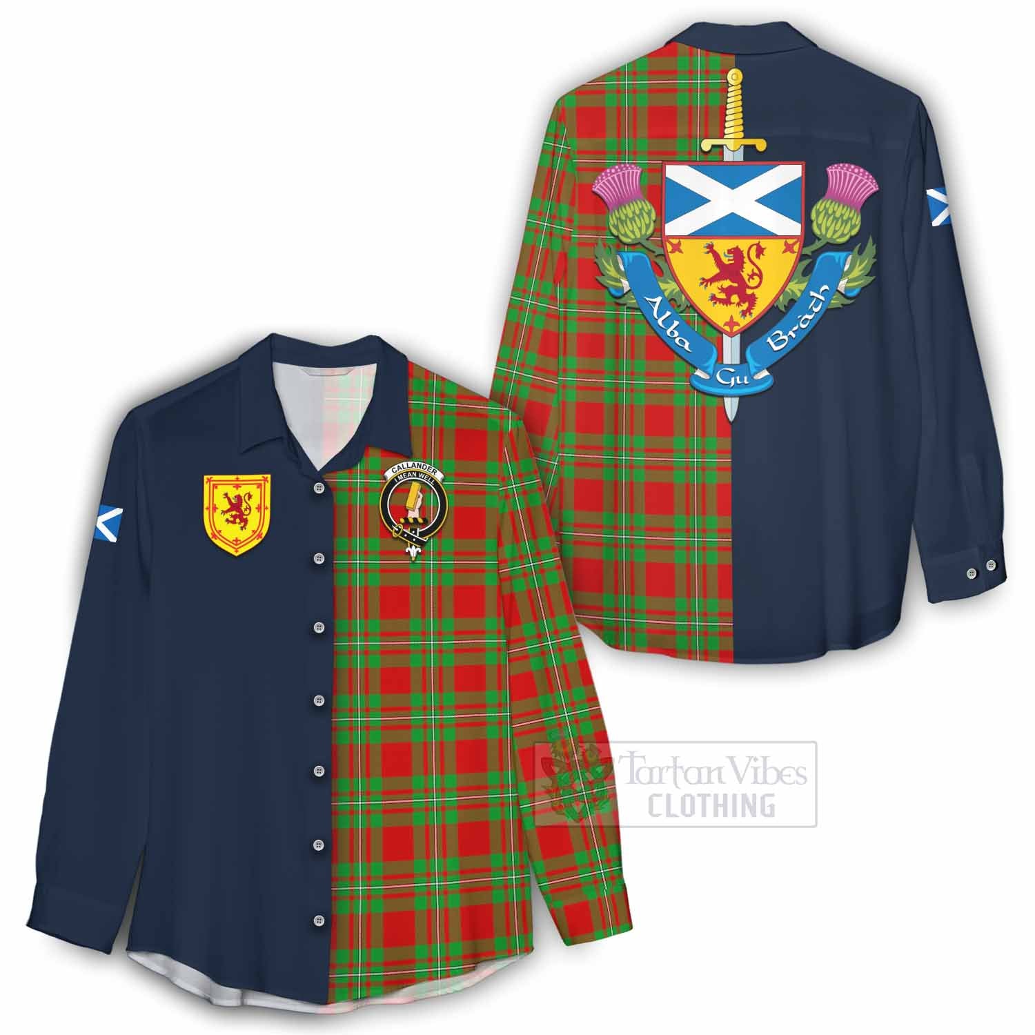 Tartan Vibes Clothing Callander Tartan Women's Casual Shirt Alba with Scottish Lion Royal Arm Half Style