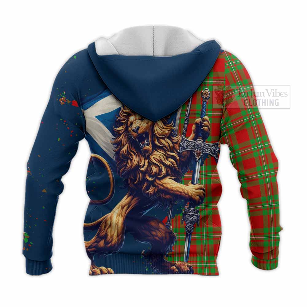 Tartan Vibes Clothing Callander Tartan Family Crest Knitted Hoodie with Scottish Majestic Lion