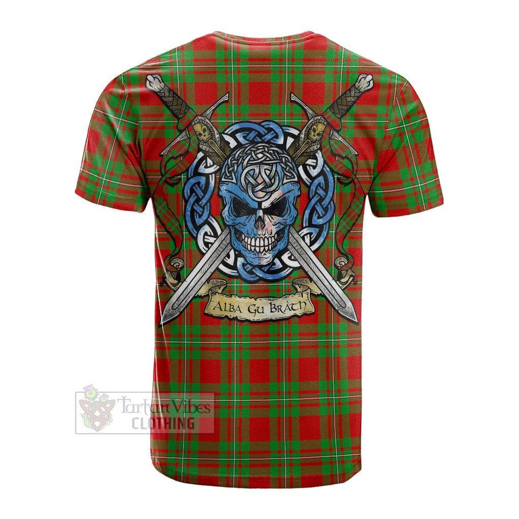 Tartan Vibes Clothing Callander Tartan Cotton T-shirt with Family Crest Celtic Skull Style