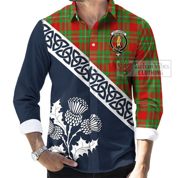 Callander Tartan Long Sleeve Button Shirt Featuring Thistle and Scotland Map