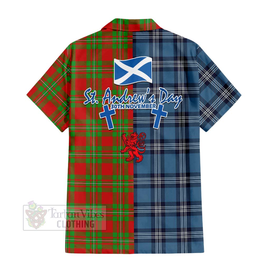 Tartan Vibes Clothing Callander Tartan Short Sleeve Button Shirt Happy St. Andrew's Day Half Tartan Style