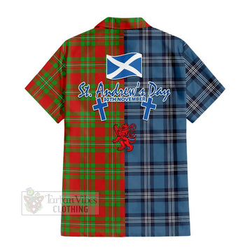 Callander Tartan Short Sleeve Button Shirt Happy St. Andrew's Day Half Tartan Style