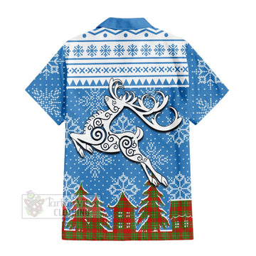 Callander Clan Christmas Short Sleeve Button Shirt Celtic Reindeer Style