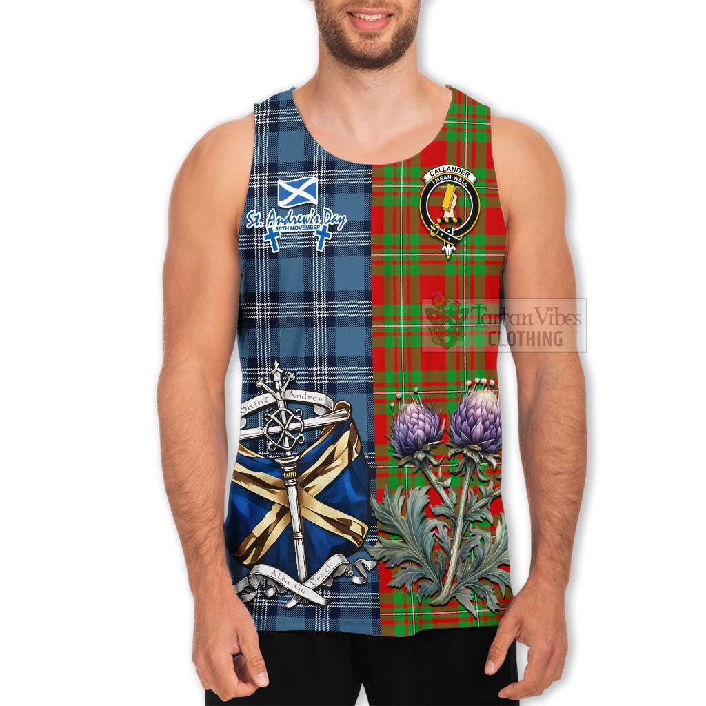 Tartan Vibes Clothing Callander Tartan Men's Tank Top Happy St. Andrew's Day Half Tartan Style