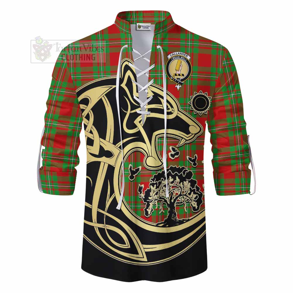 Tartan Vibes Clothing Callander Tartan Ghillie Kilt Shirt with Family Crest Celtic Wolf Style